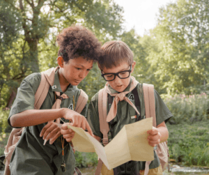 Image of two boys on a scavenger hunt for a fundraising event